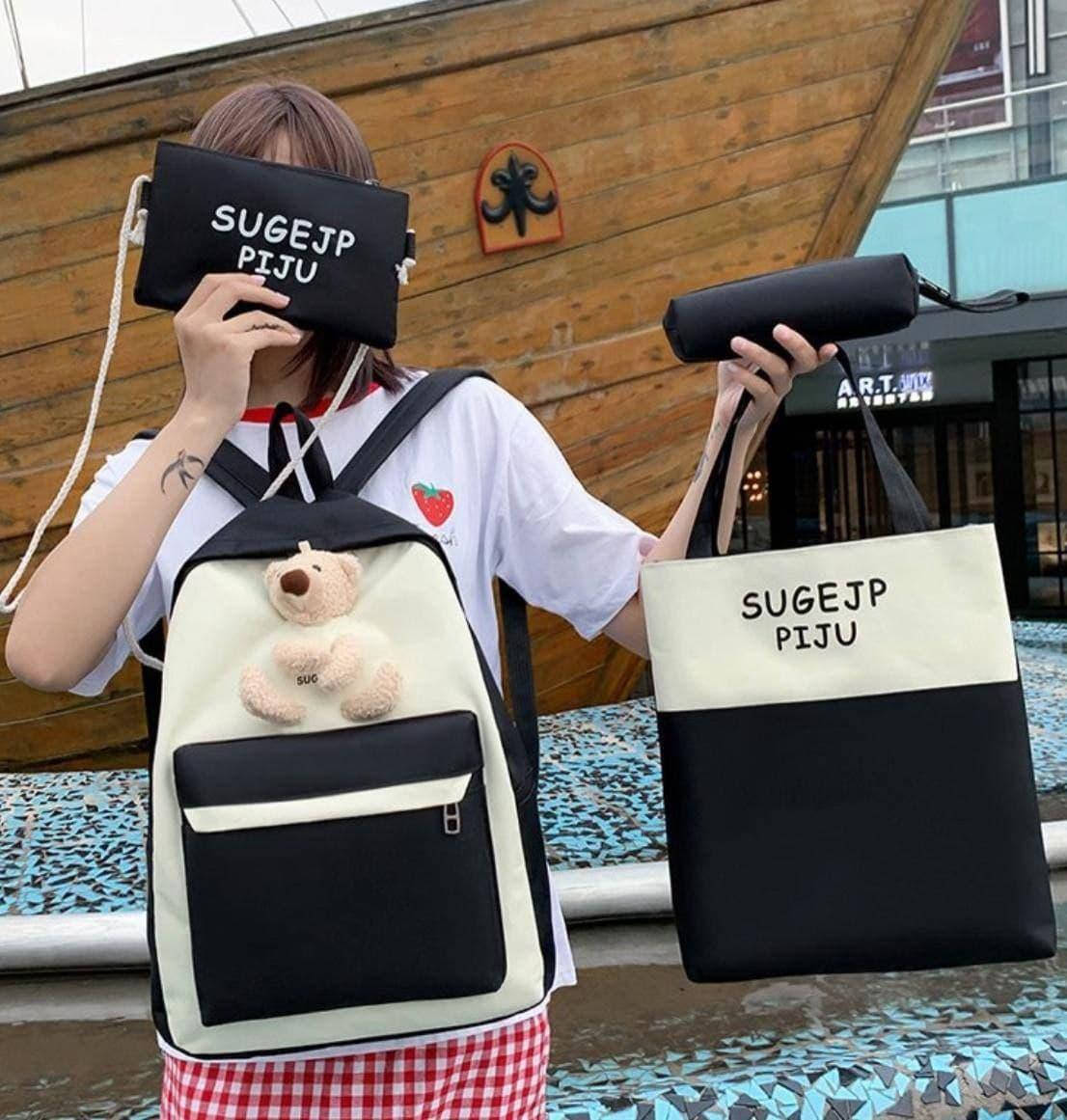 

Комплект 4в1 рюкзак + бананка + сумка + пенал 41*30 см комплект для девочки игрушка Мишка Nata2, Черный