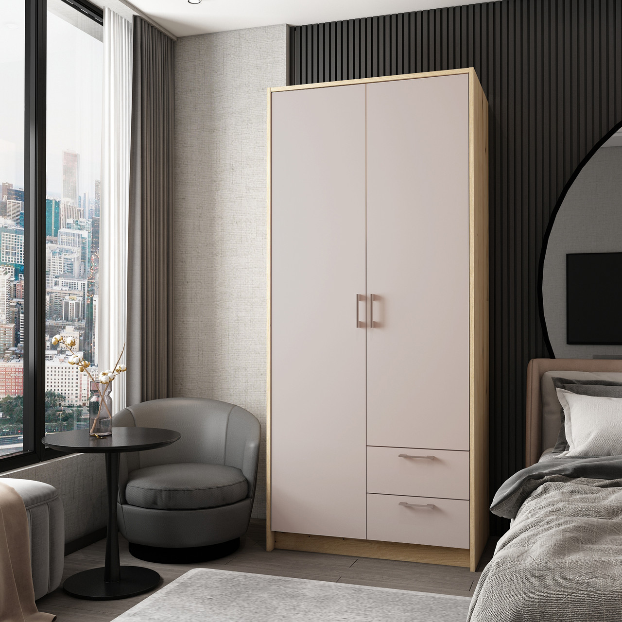 Розпашна Шафа для одягу Doros Ронді Дуб Артізан/Кашемір 2ДСП 82х52х195 (80737805)