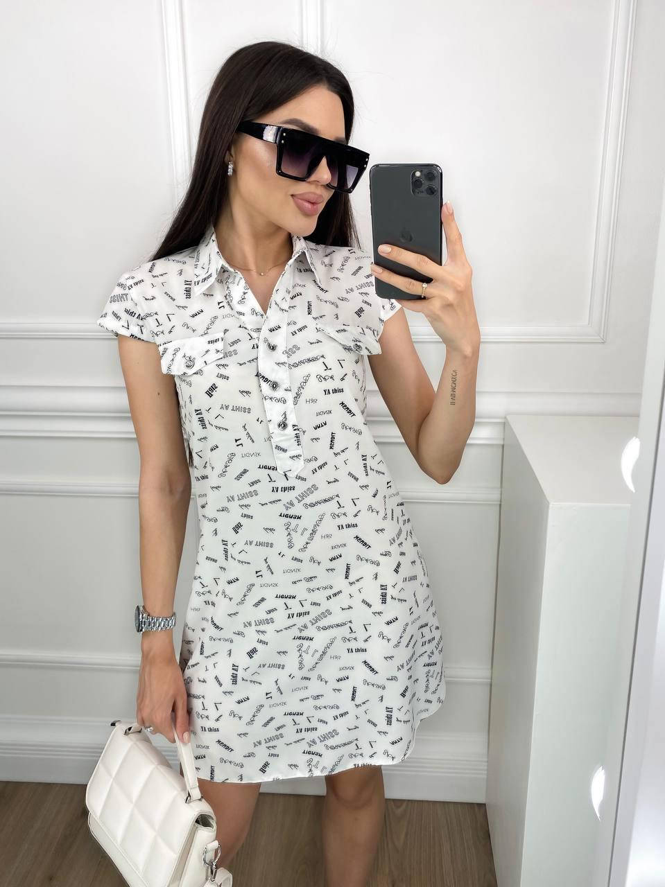 

Туника рубашка женская белая с надписями 618/1 46, Белый