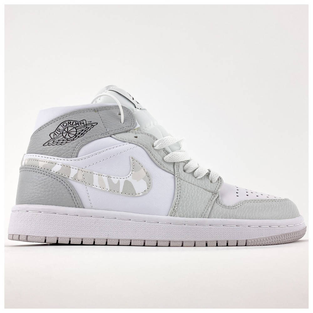 

Мужские / женские кроссовки Nike Air Jordan Retro 1 Camo Grey Mid, серо-белые кроссовки найк аир джордан 1 мид, Белый