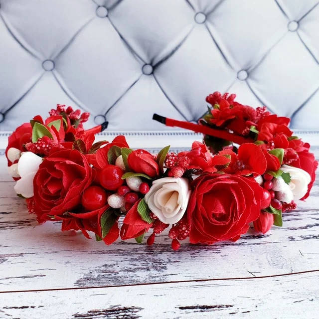 

Ободок обруч с розочками "Пышный красный", Синий