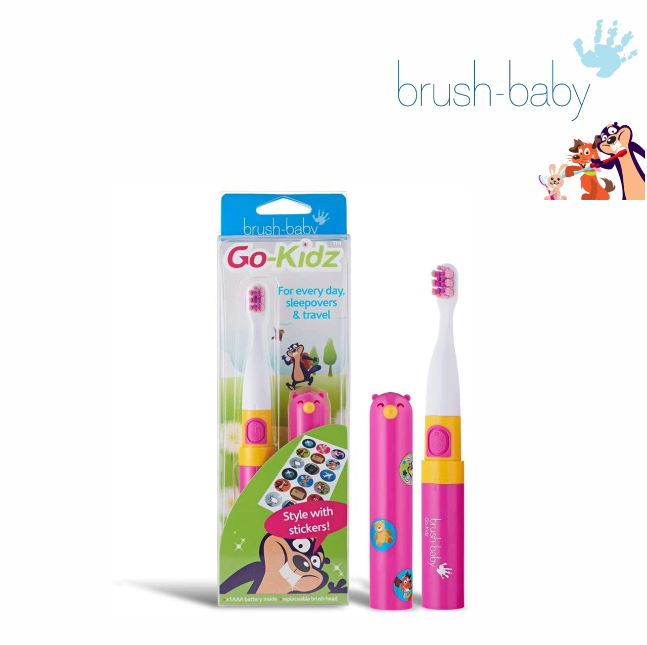

Электрическая зубная щетка Brush-Baby Go-Kidz Pink, с наклейками ( от 3 лет), розовая