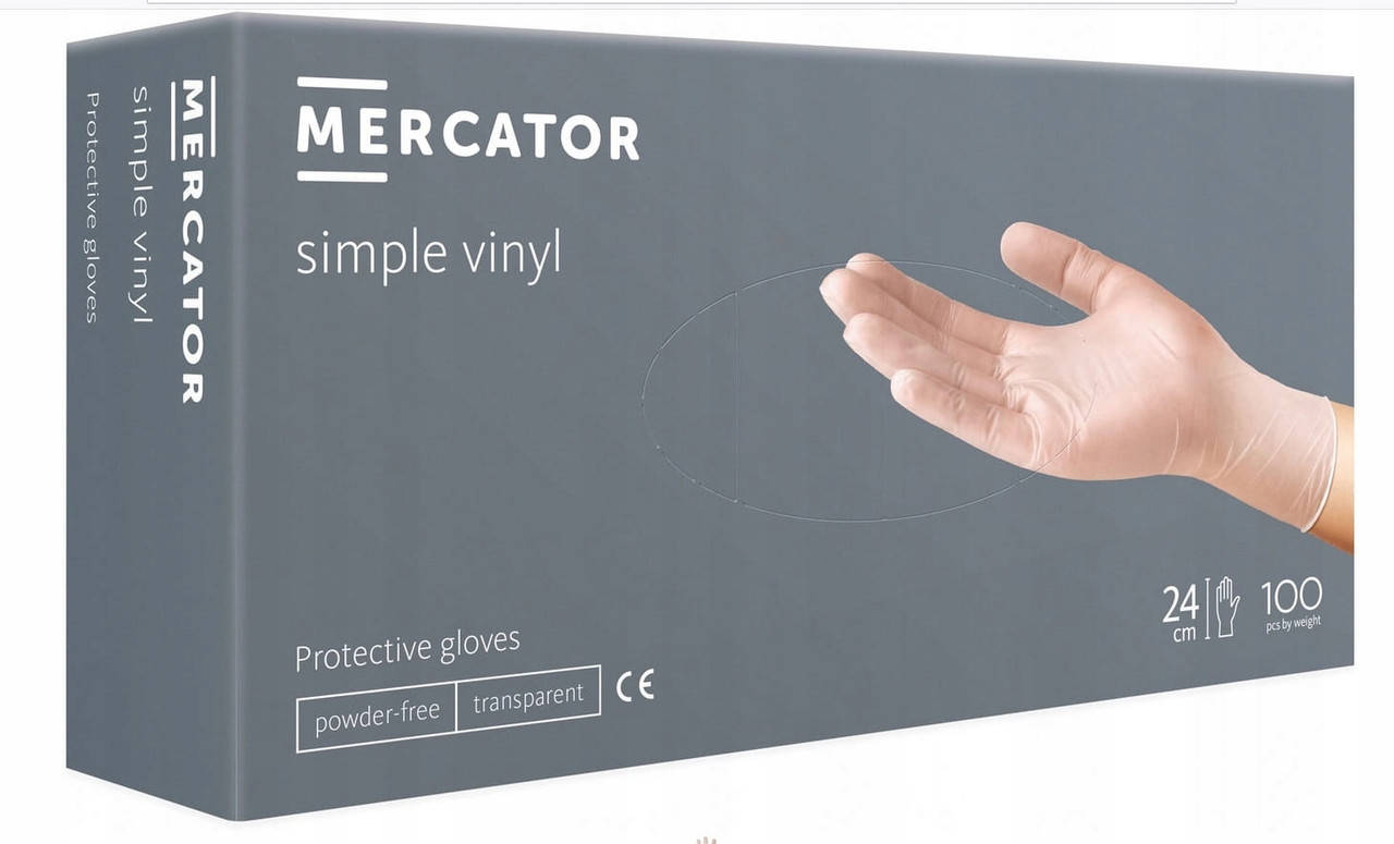 

Перчатки виниловые неопудренные Mercator Simple Vinyl р-р S, Прозрачный