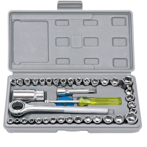 

Набор торцевых головок с трещоткой и удлинителем в кейсе 40 предметов Aiwa серый