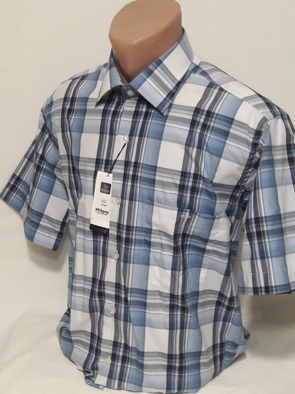 

Рубашка мужская с коротким рукавом vk-0012 Mikpas классическая в клетку M, Белый