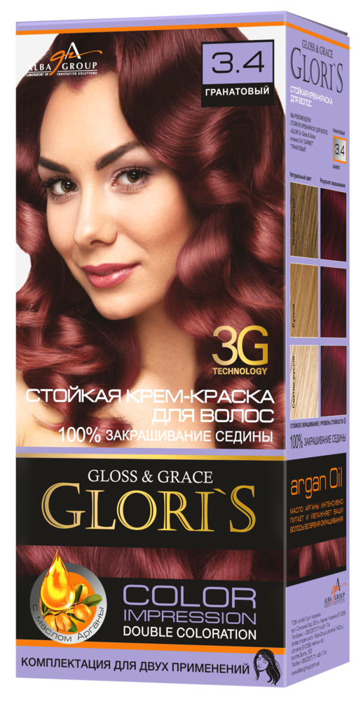 

Краска для волос 3.4 Гранатовый, Gloris