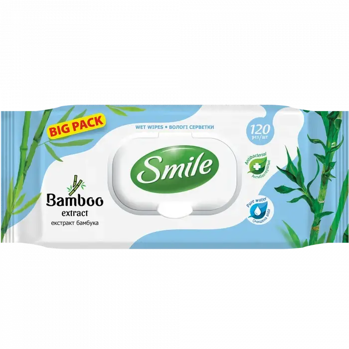 

Салфетки влажные с экстрактом бамбука 120 шт Smile