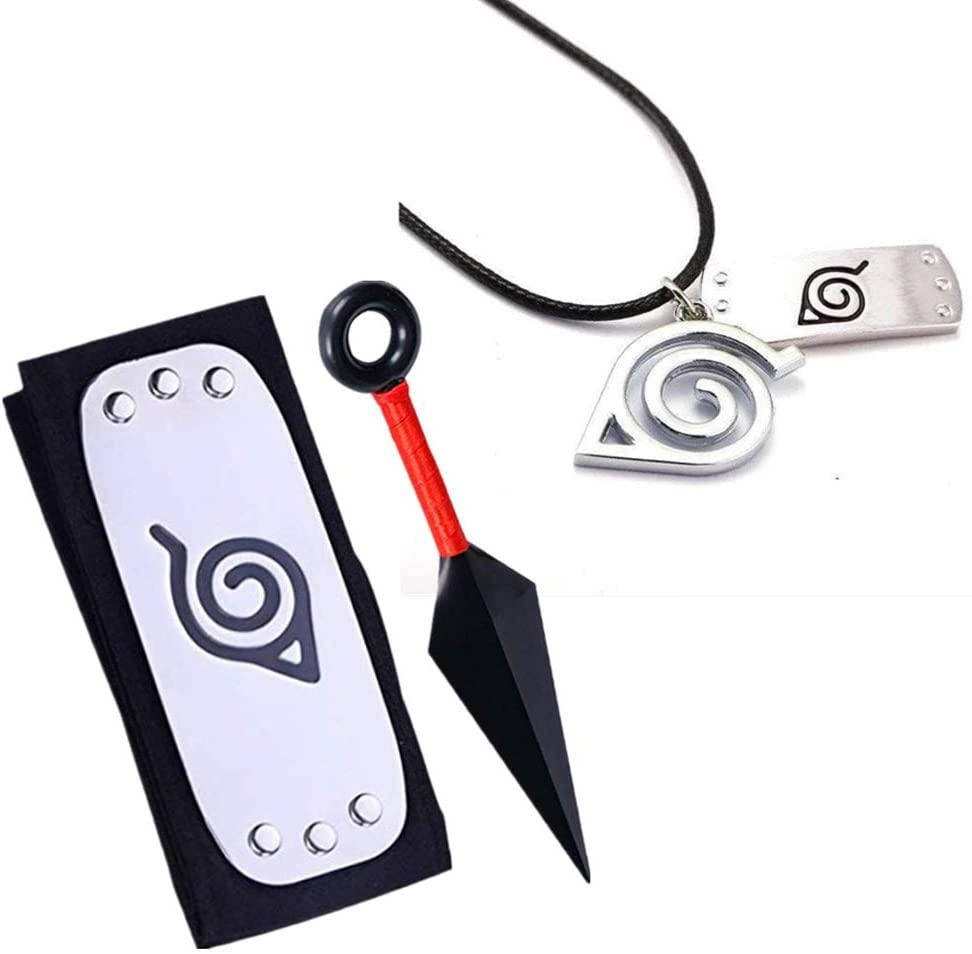 

Набор аксессуаров Наруто: Повязка "Скрытый Лист ", цепочка-шнурок с кулонами, 3 кинжала кунай - Naruto set2