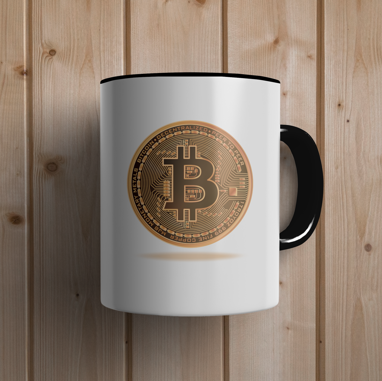 

Кружка с рисунком монеты Bitcoin (Биткоин) 330 мл Белая с черной ручкой, Белый