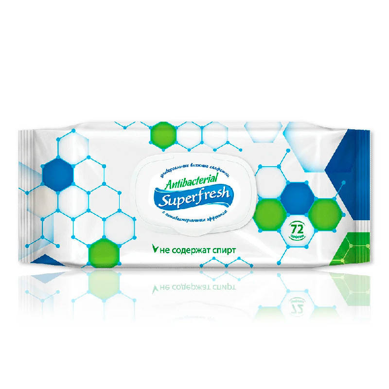

Салфетки влажные универсальные "Superfresh" 72 шт (антибактериальные) с клапаном