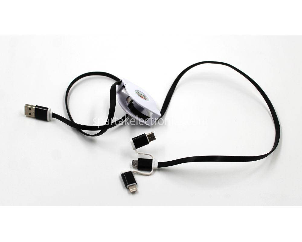 

USB кабель для телефона Pull push 3in1 100pc, черный, Шнуром, Кабель USB, Micro usb