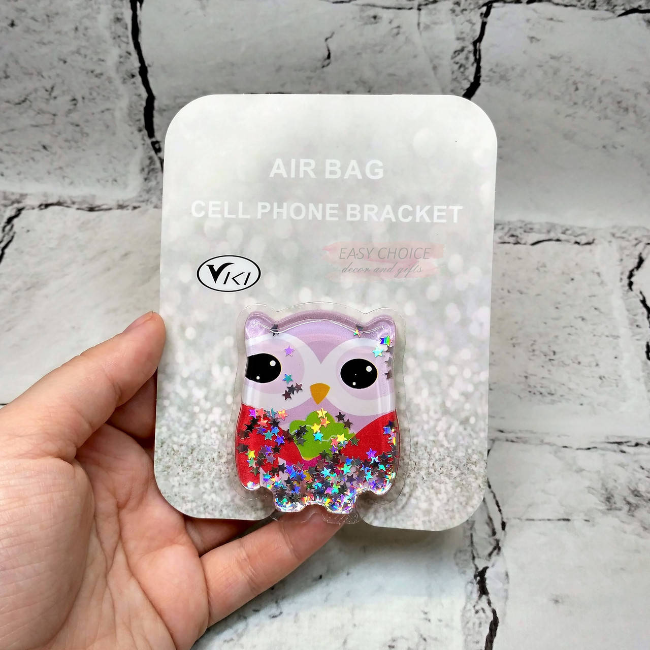 

Попсокет Popsocket держатель для телефона Жидкие Блестки glitter, Сова, Розовый