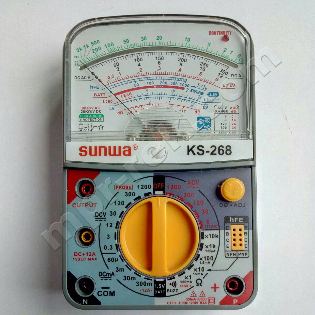

Мультиметр аналоговый SUNWA KS-268 (1000В, 5A, 2МОм, hFE, прозвонка,тест батарей)
