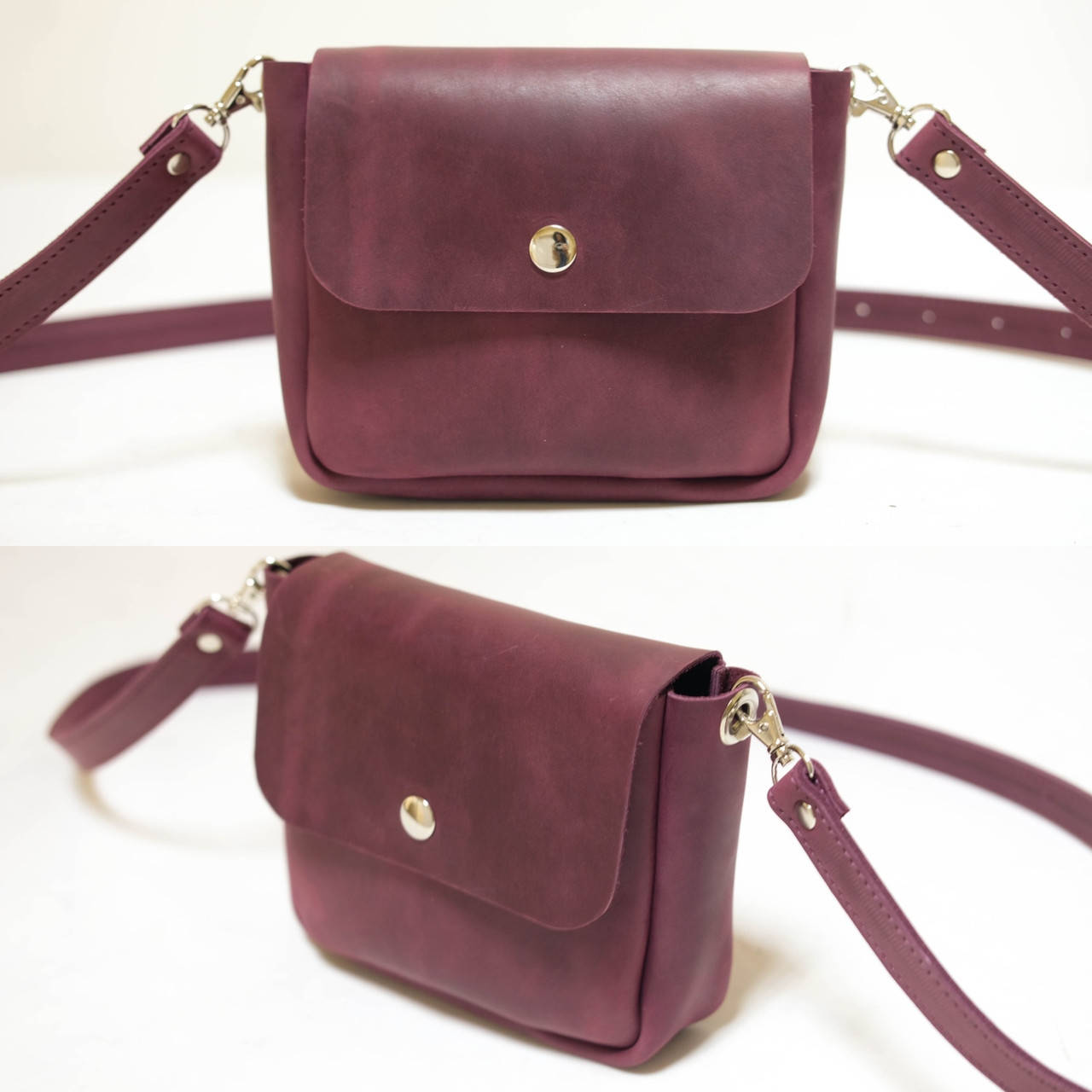 

Женская маленькая сумочка из натуральной кожи crazy horse бордовая, Бордовый