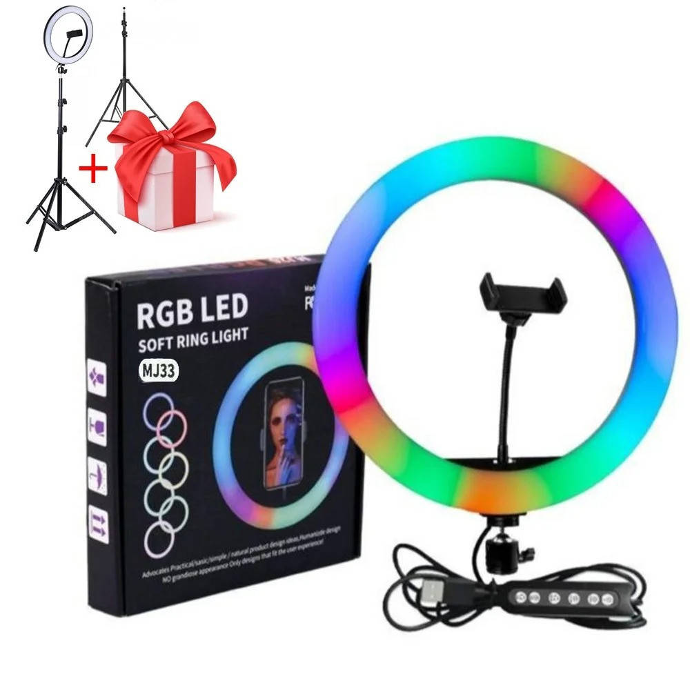 

Кольцевая лампа RGB 30 см с держателем под телефон + Подарок штатив 2м