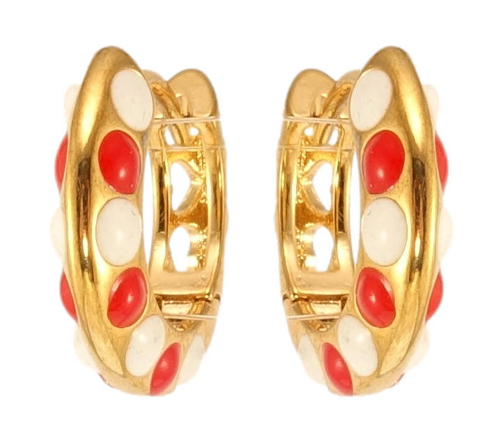 

Серьги Xuping Позолота 18K колечки "Трехгранные с узором бело-красной эмалью"