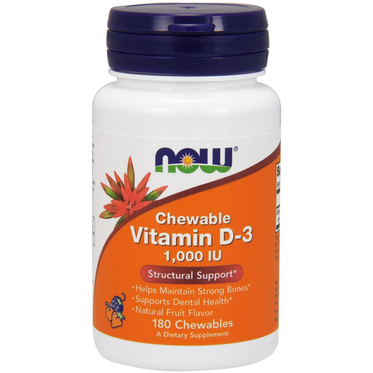 

Витамин Д3, Chewable Vitamin D-3, Now Foods, 1000 МЕ, 180 конфет