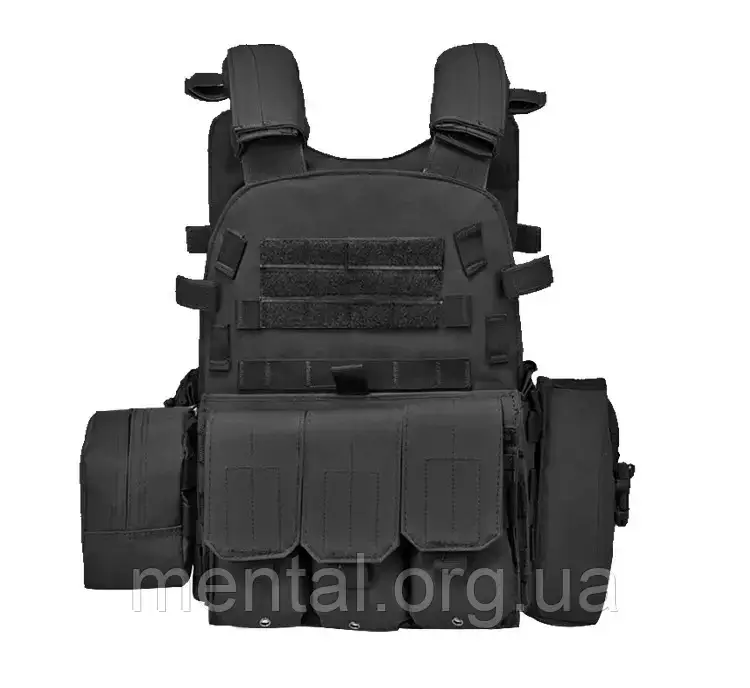 

Плитоноска с посумками тактический военный бронежилет Plate Carrier Black