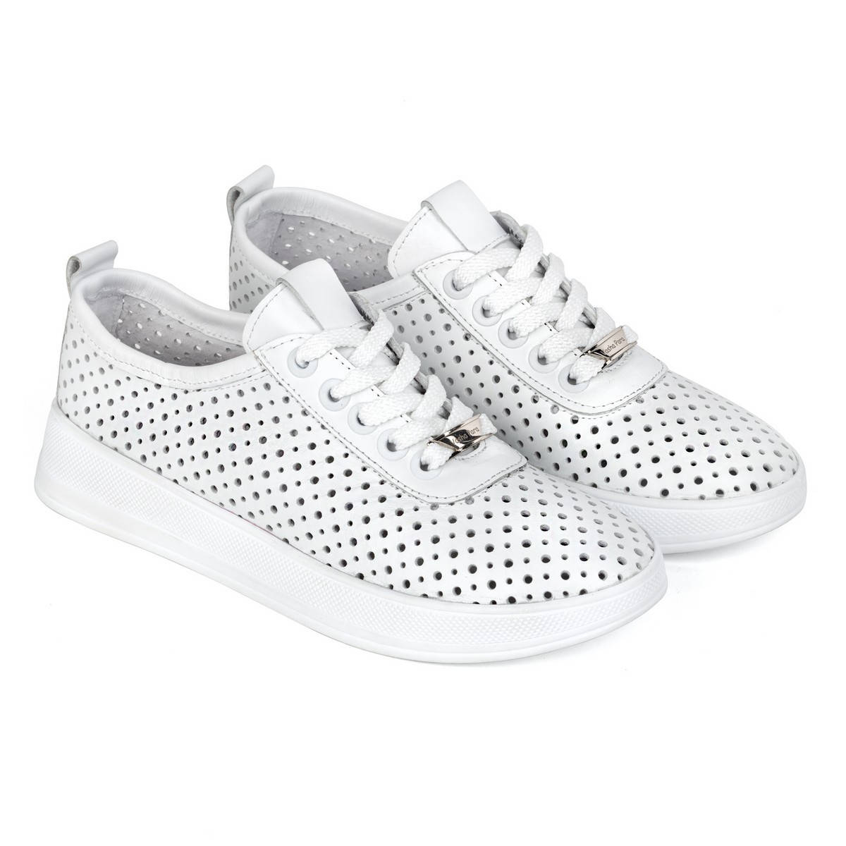 

Мокасины женские белые кожаные со сквозной перфорацией, Белый