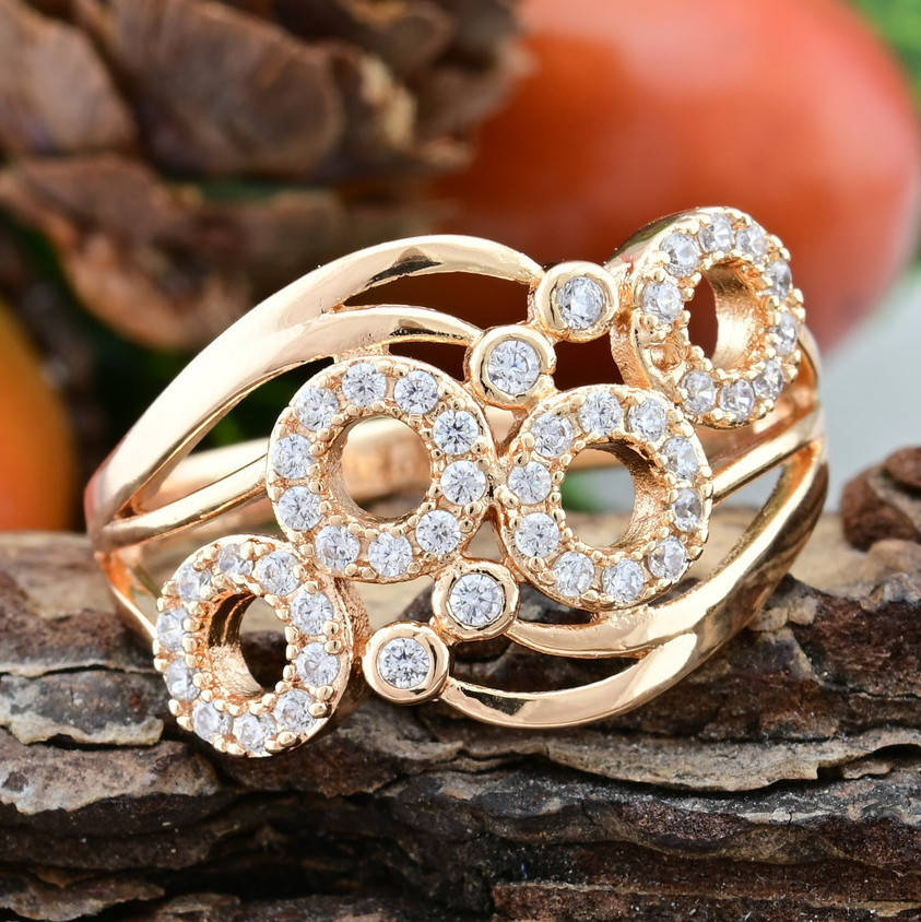 

Кольцо Xuping 14508 ширина 13 мм белые фианиты позолота 18К размер 19