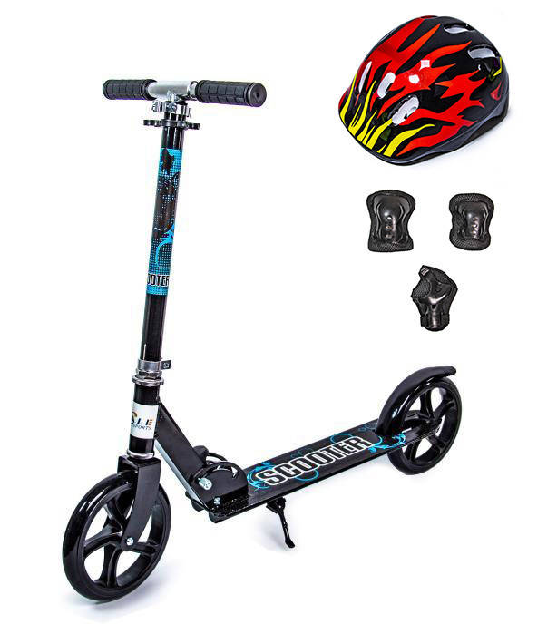 

Детский двухколесный самокат + Шлем и защита Складной Scooter 470 Черный цвет