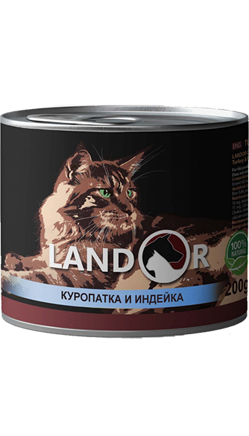 

Влажный корм для взрослых кошек с куропаткой и индейкой Landor GAME AND TURKEY FOR CATS, 200 г