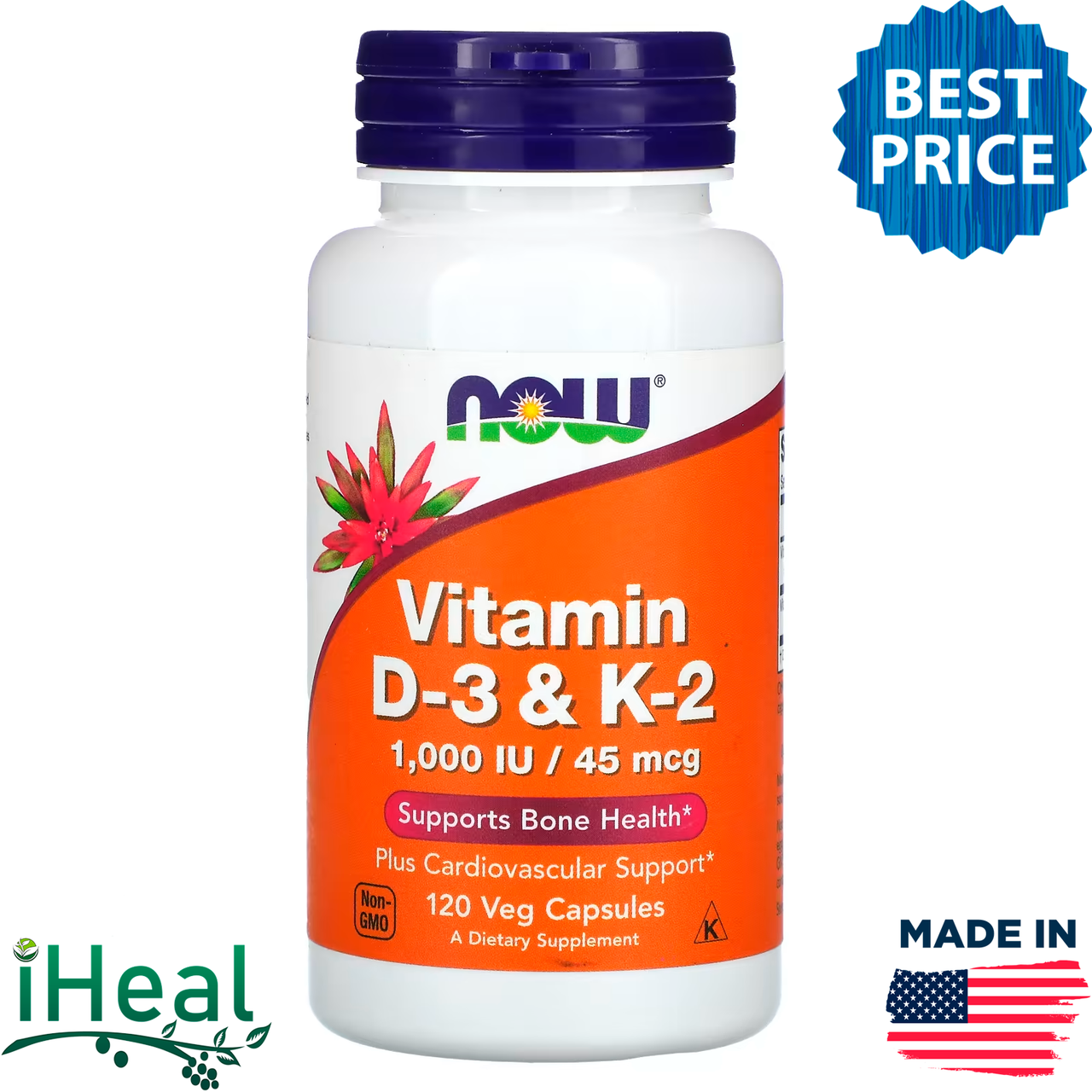 

Now Foods, витамины D3 и K2, 120 растительных капсул