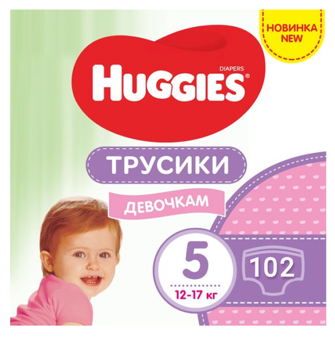 

Подгузники-трусики детские Huggies Pants для девочек 5 (12-17 кг), Mega Pack 102 шт