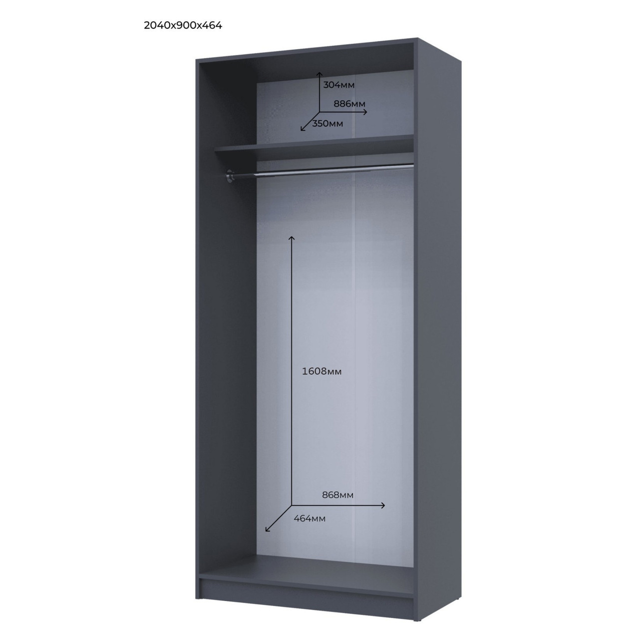 Шафа для одягу Promo Графіт Графіт 2 ДСП 90х48х204 (44900232) 6
