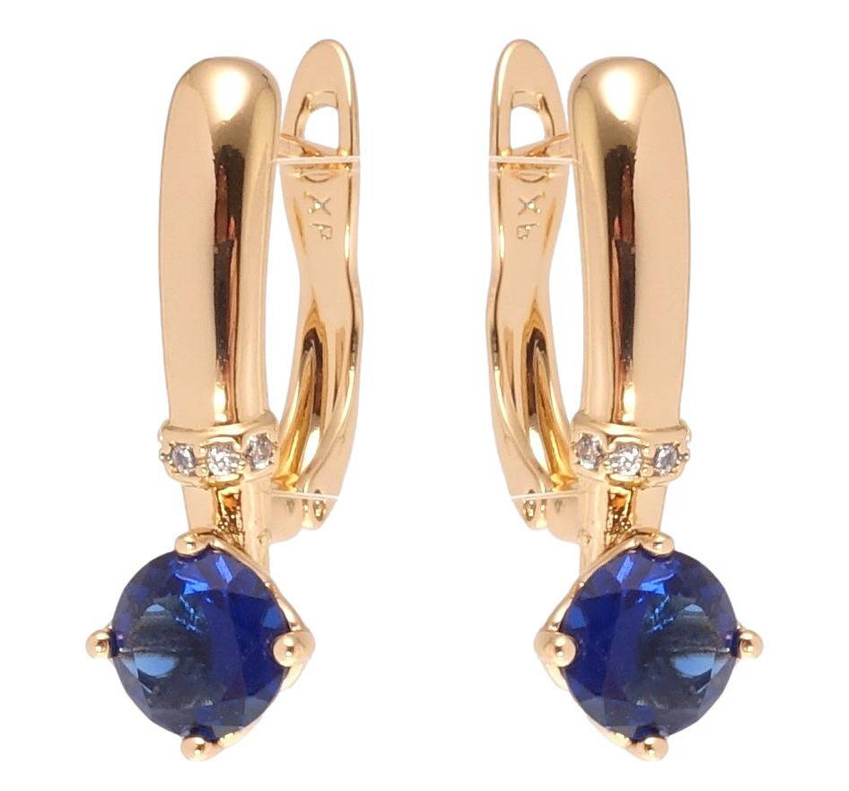 

Серьги Xuping Позолота 18K английский замок "Синий кристалл на дужке"