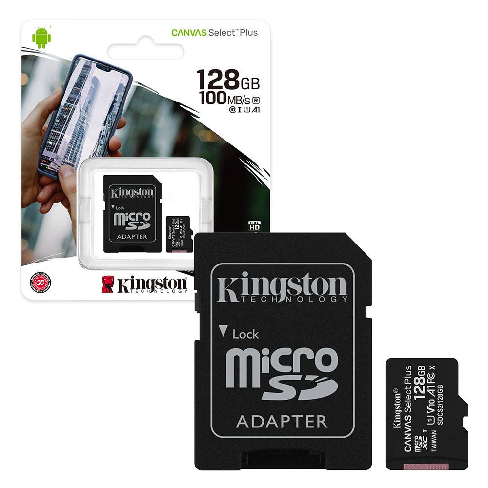 

Карта памяти Kingston microSDXC 128GB Canvas Select Plus Class 10 UHS-I U1 + SD-адаптер (SDCS/128GB)