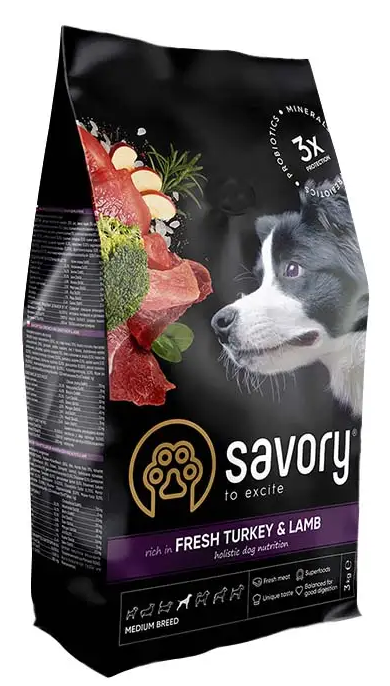 

Savory корм холистик для собак средних пород 3кг(индейка и ягненок)