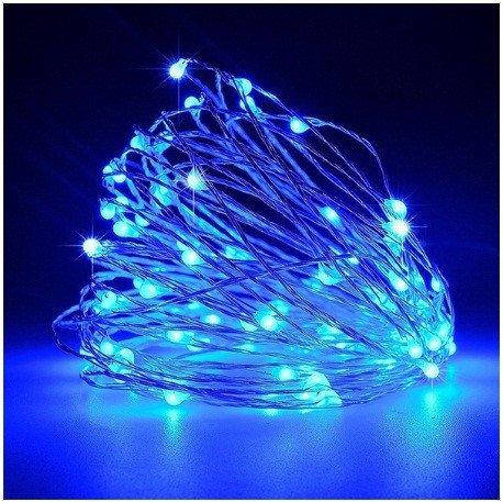 

10 м 100LED 2 режима Гирлянда Нить Капля Росы Синяя на Батарейках