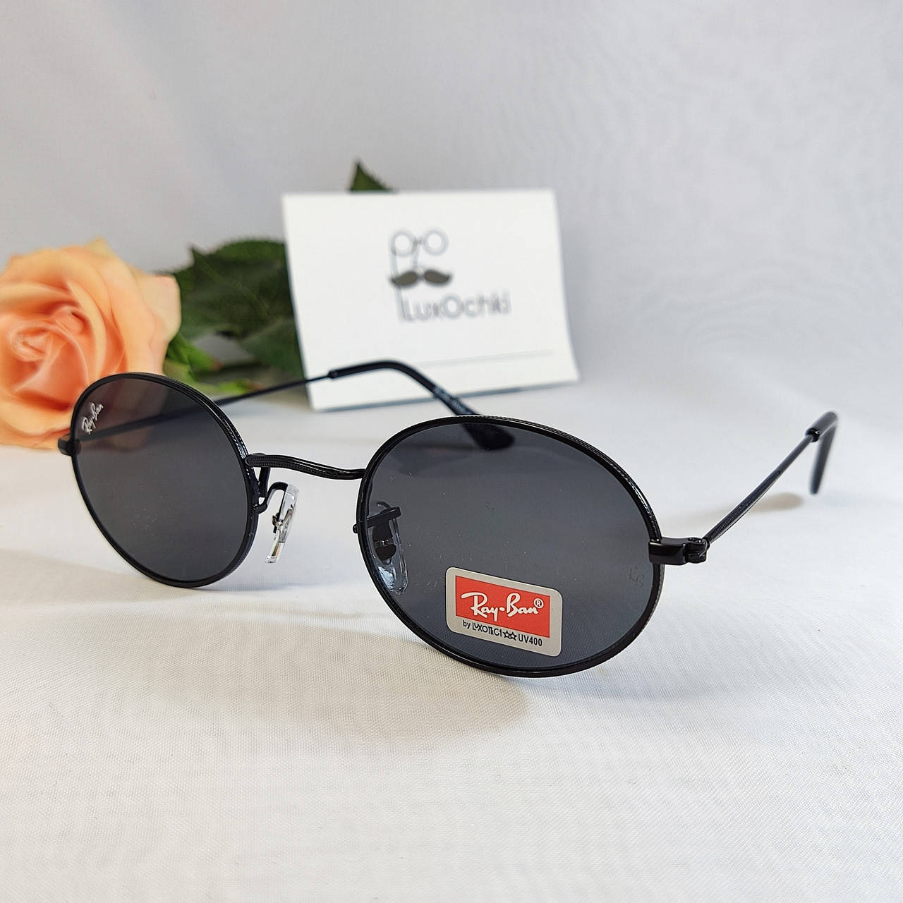 

Овальные солнцезащитные очки Ray Ban в металлической оправе, Черный