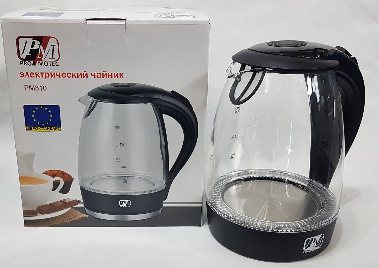 

Чайник стеклянный электрочайник Promotec PM-810 с подсветкой 2200W 1.7L