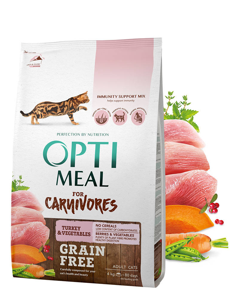 

Optimeal for Carnivores Turkey & Vegetables 4 кг беззерновой корм для кошек с индейкой