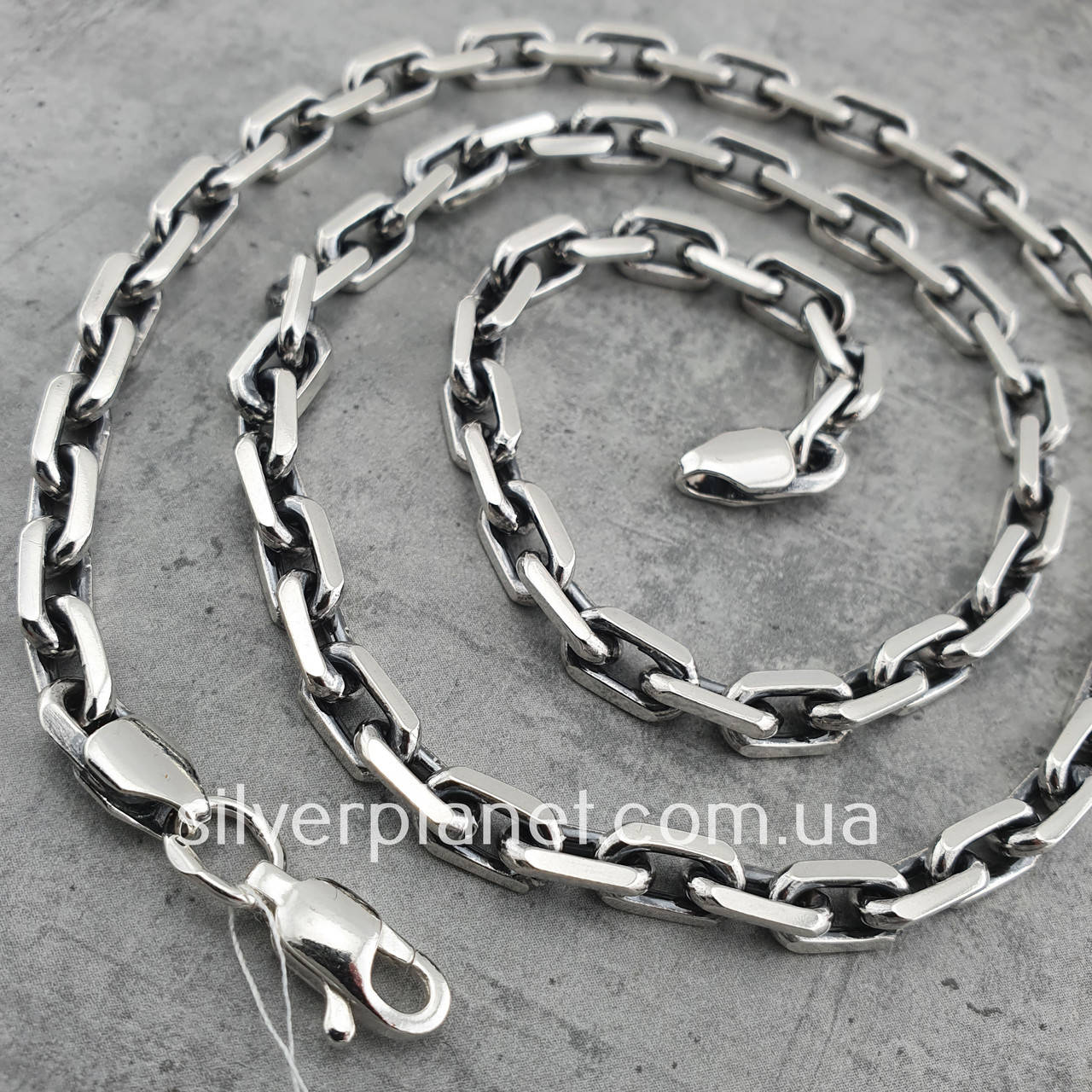 

Массивная серебряная цепь якорное плетение. Мужская цепочка серебро якорь 52 гр