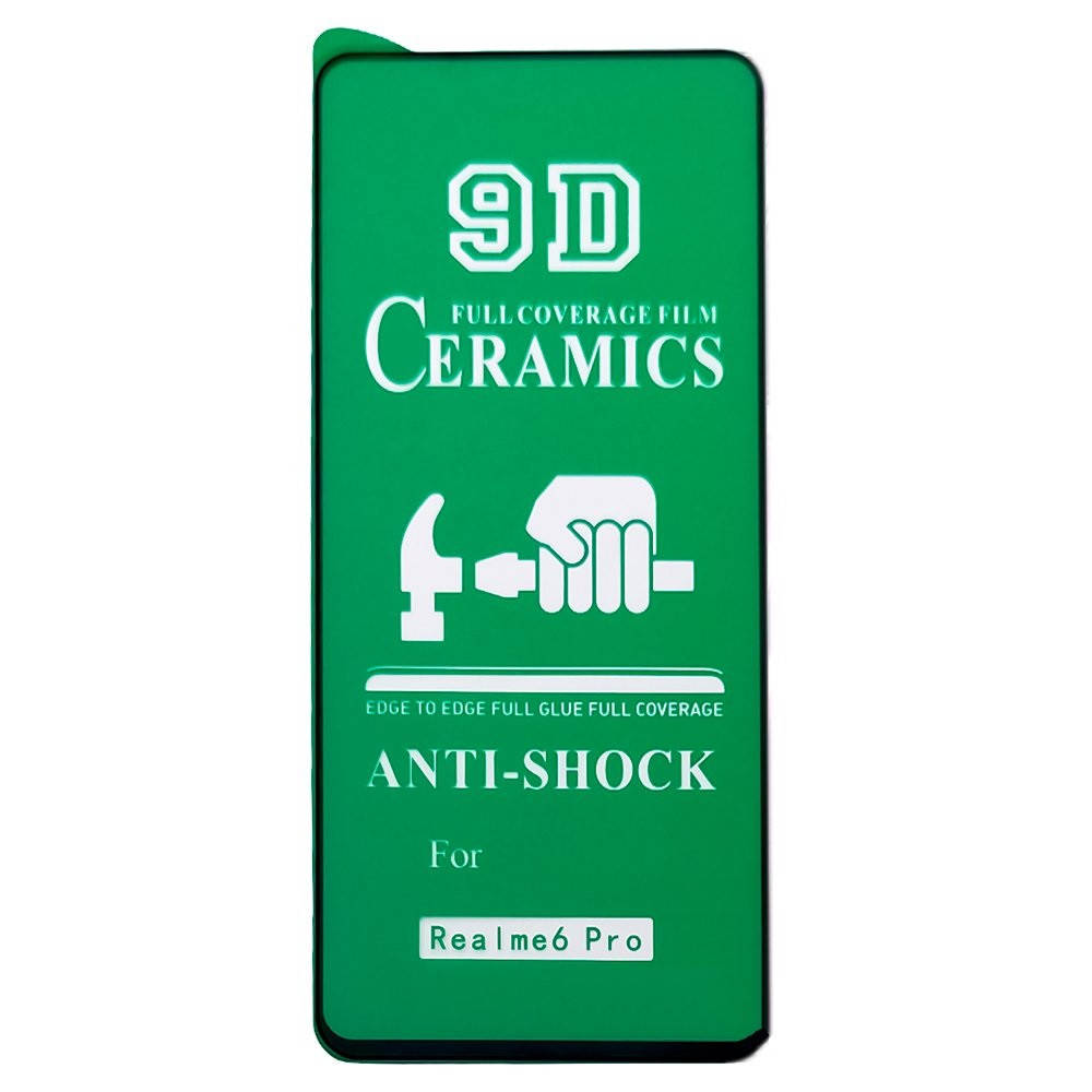

Защитное стекло Ceramic Realme 6 Pro Full Glue полная проклейка, черное, Черный