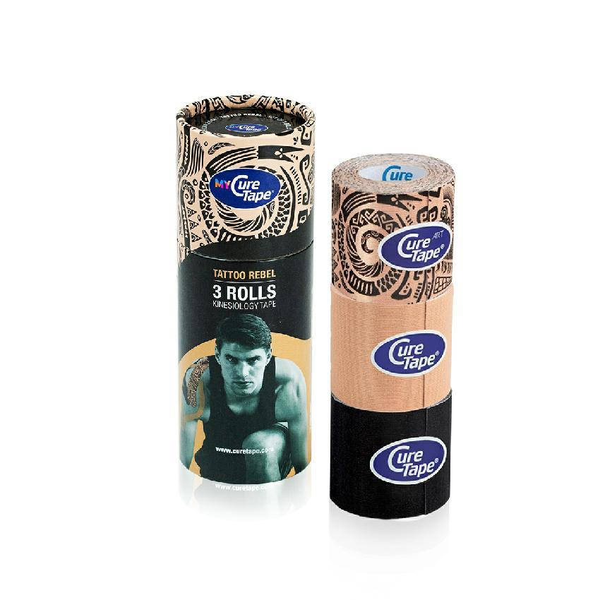 

Набор Кинезио Тейпов MyCureTape 3шт по 5см х 2,5м (тубус), Акция Tattoo Rebel (тату)