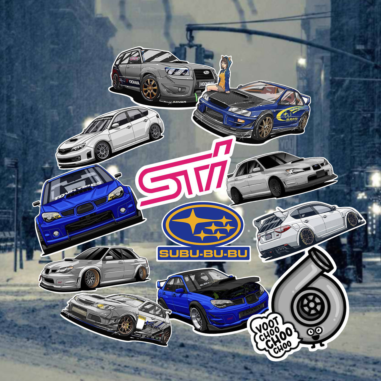 

SUBARU set stickers 12шт влагостойские стикеры