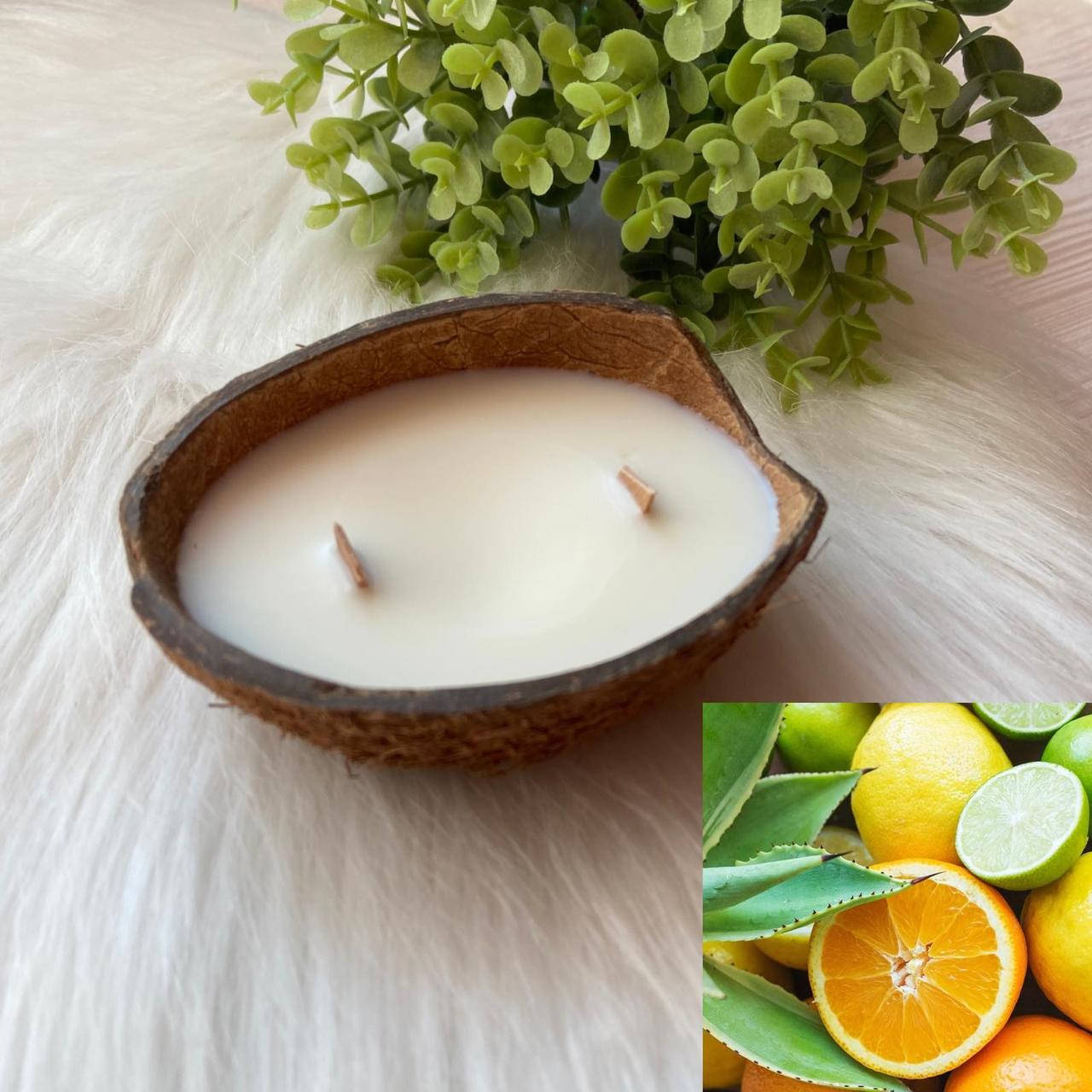 

Соевая ароматическая свеча в кокосе «Citrus Agave», Коричневый