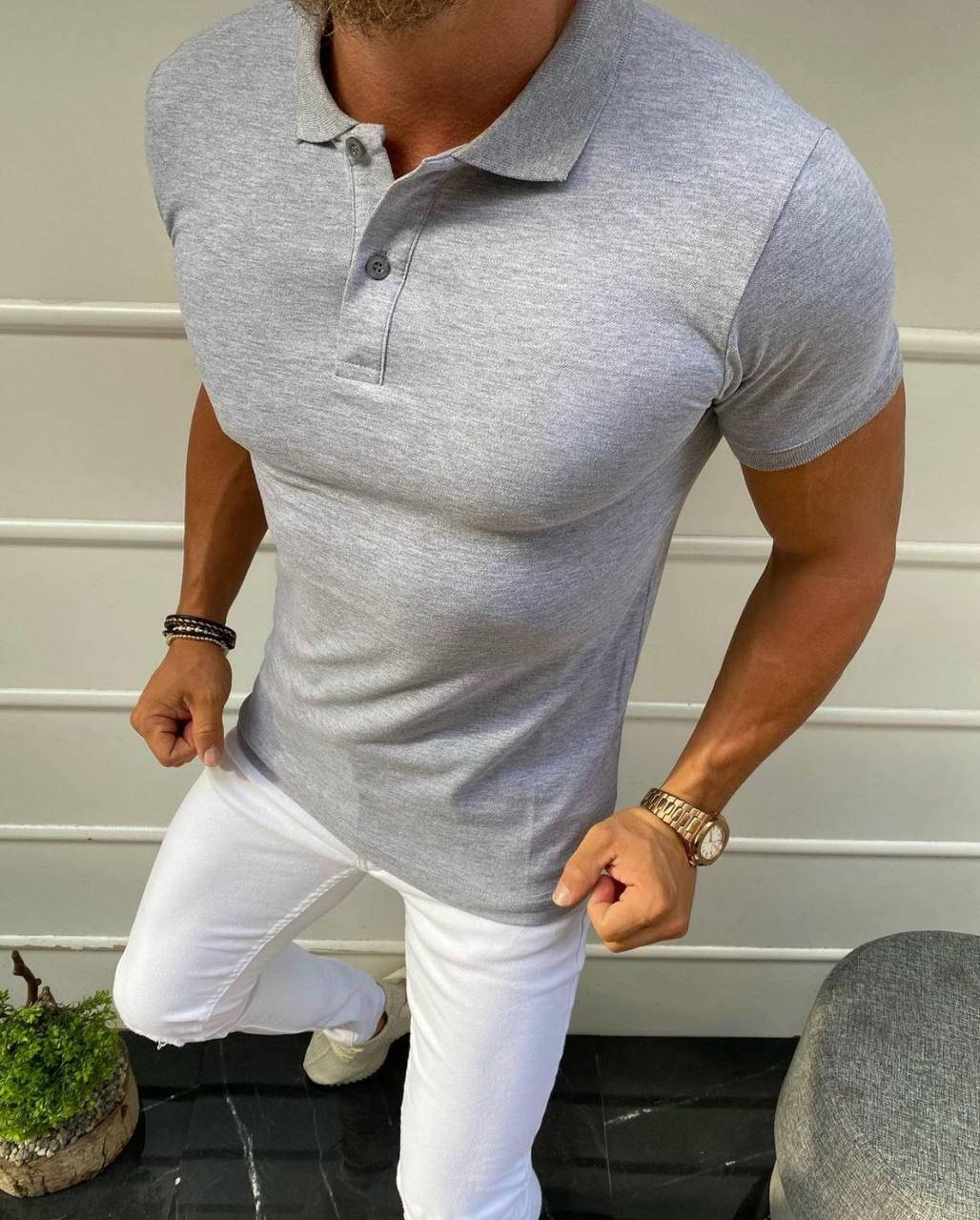 

Мужская стильная футболка - поло с воротником серое Турция S, M, L, XL, XXL XXL