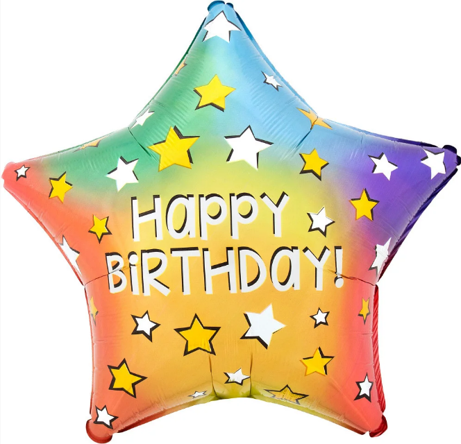 

Шар фольгированный звезда Happy Birthday звёздочки (Китай), Разные цвета