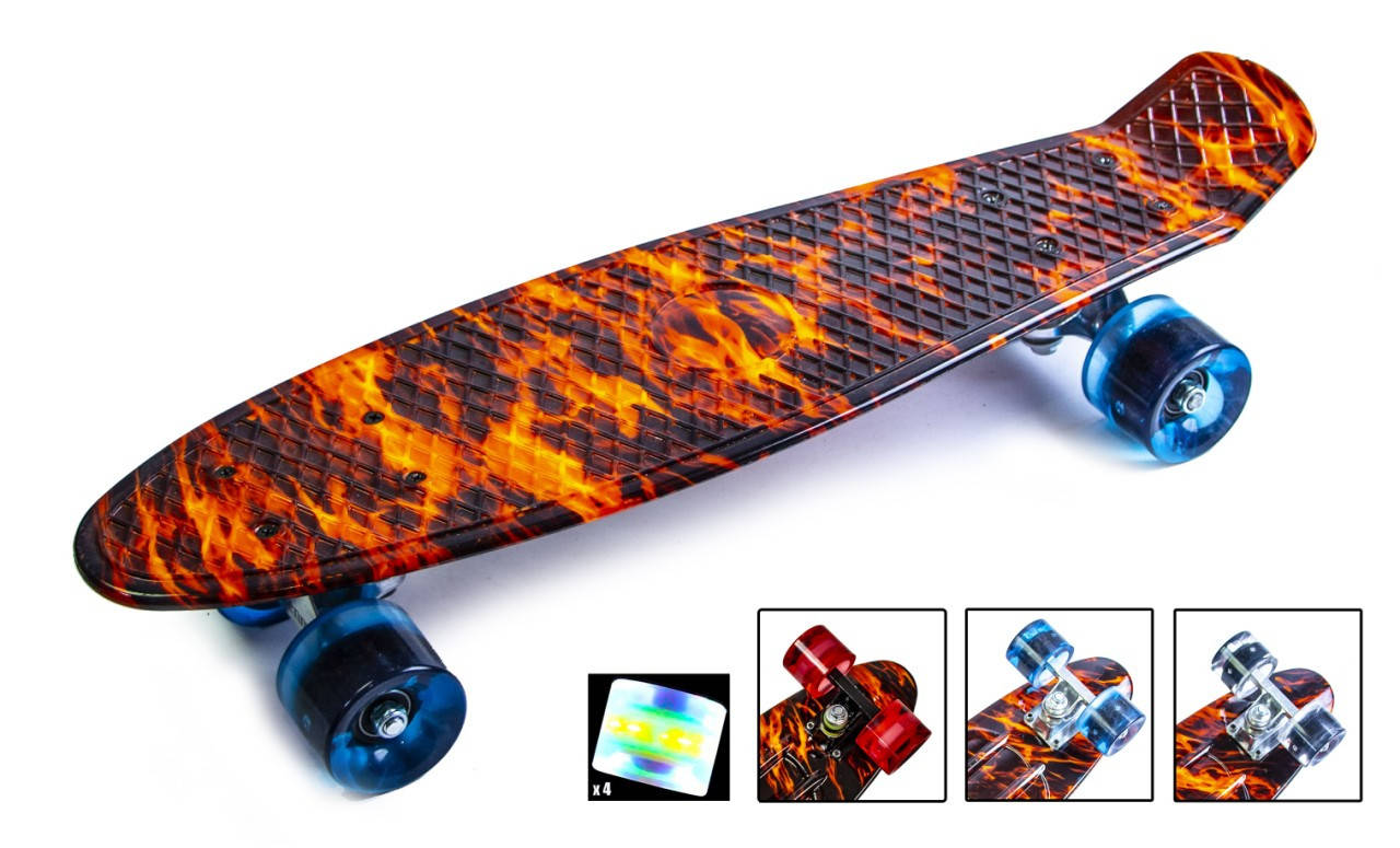 

Скейт Пени Борд Penny Board "Огонь" Светящиеся колеса