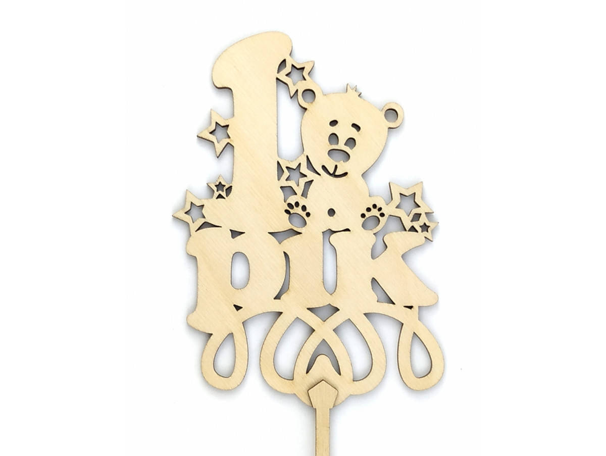 

Топпер деревянный "1 рік"с мишкой 1 шт.