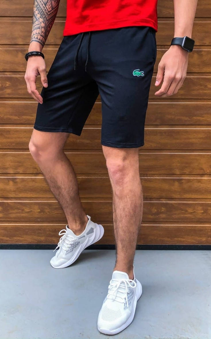 

Мужские спортивные шорты Lacoste из двунитки летние качественные стильные повседневные брендовые черные Бегс, Черный