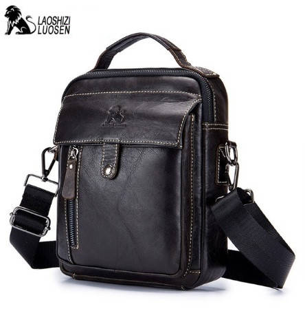

Сумка барсетка мужская из натуральной кожи LAOSHIZI (черная), Черный