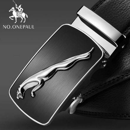 

Ремень мужской классический NO.ONEPAUL кожаный с пряжкой автомат (серебро), Черный