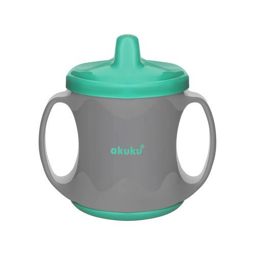 

Поильник-непроливайка с твёрдым носиком с ручками 200 мл A0422-GREY/GREEN new