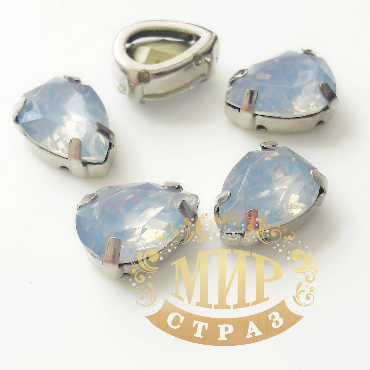 

Опаловые капли 10x14, в улучшенных серебряных цапах, Цвет Air Blue Opal